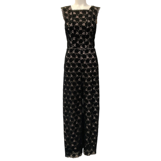Yigal Azrouel Black Cotton Lace Hibiscus Jumpsuit
