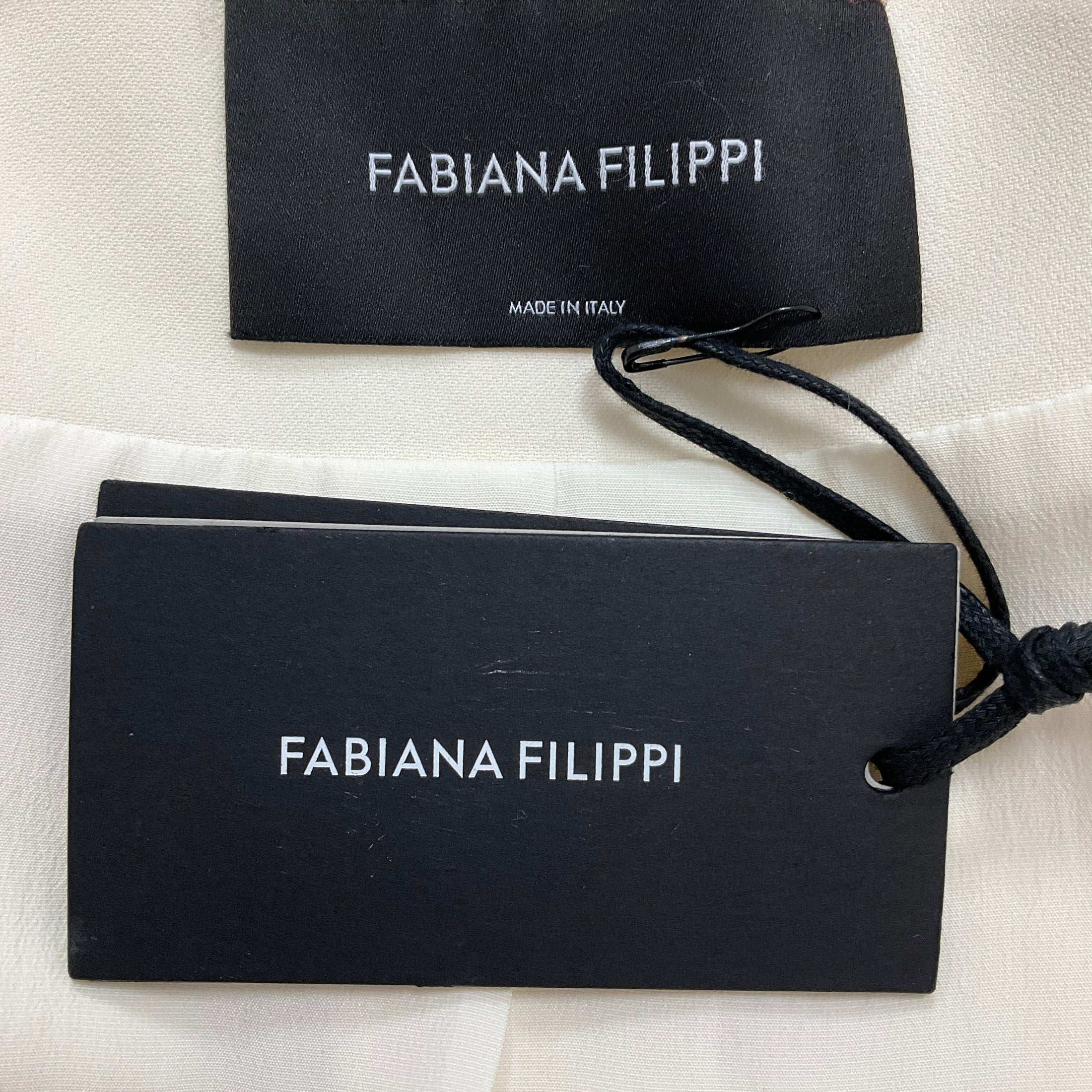 Fabiana Filippi Ivory Embellished Open Front Cady Jacket and Straight Leg Tailored Pants Suit Set