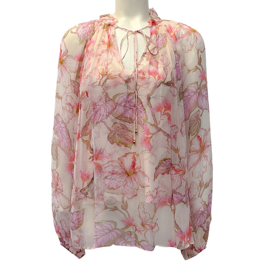 Zimmermann Coral Hibiscus Sheer Floral Print Matchmaker Billow Blouse
