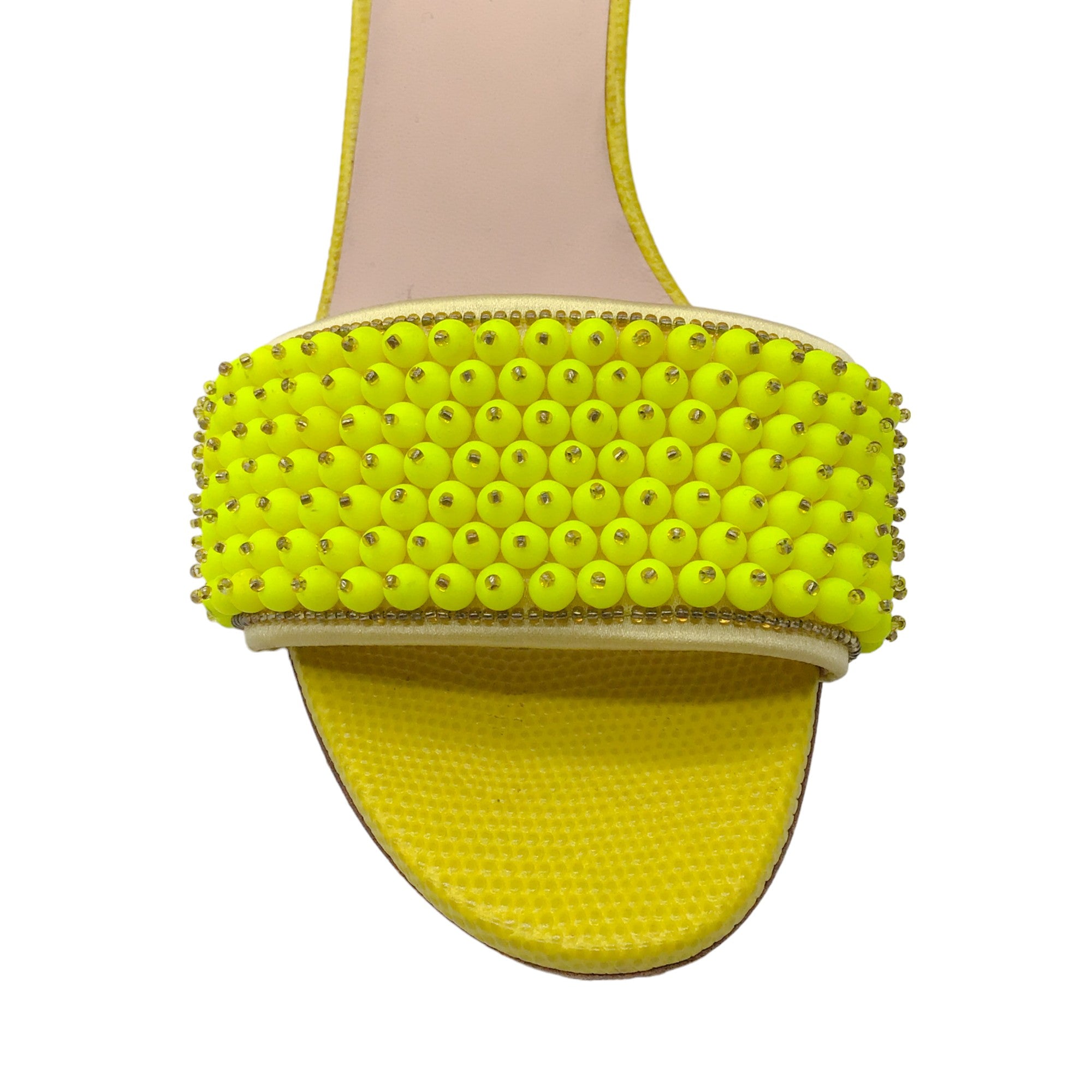 Fendi Yellow Bead Embellished Embossed Leather Wedge Sandals