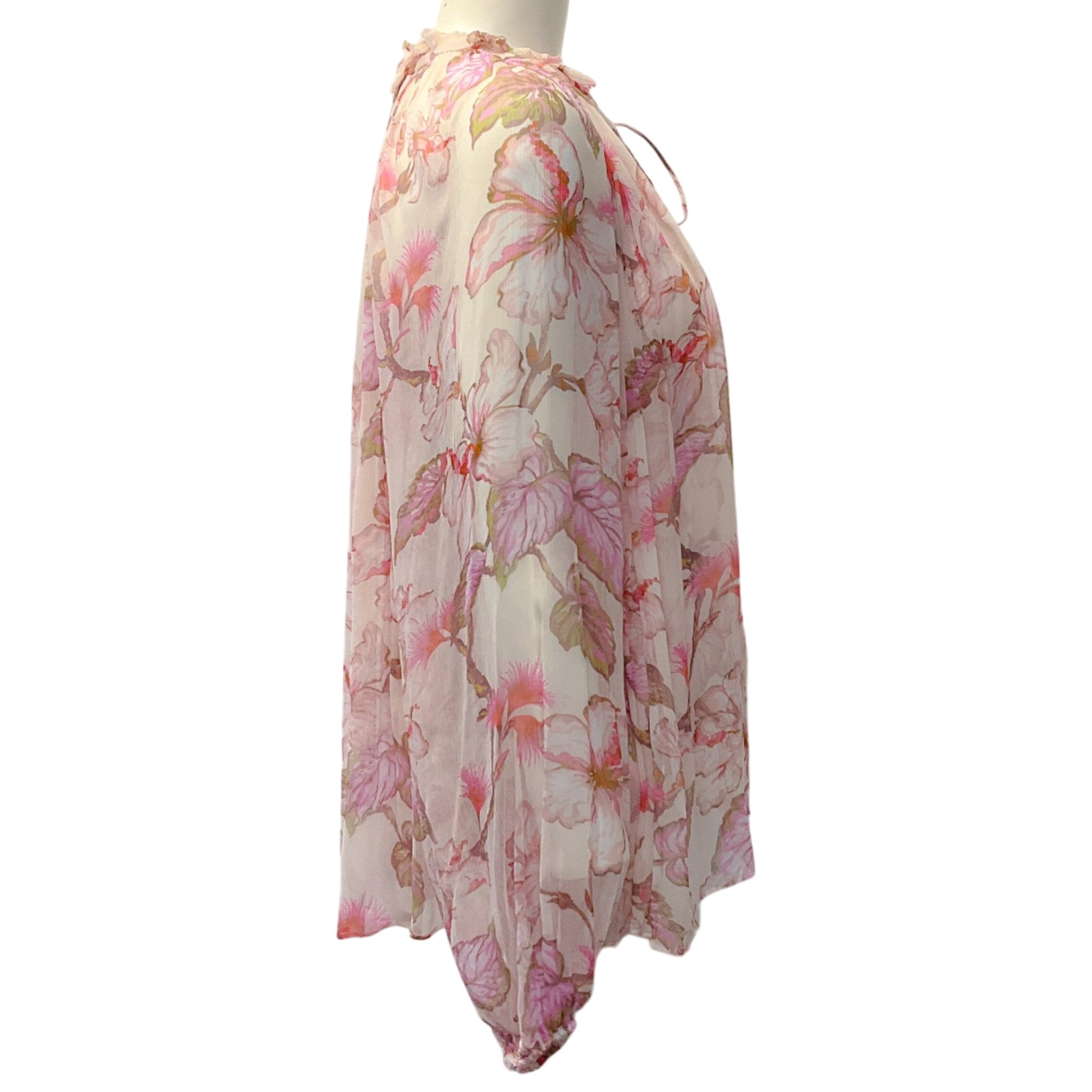 Zimmermann Coral Hibiscus Sheer Floral Print Matchmaker Billow Blouse