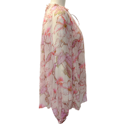 Zimmermann Coral Hibiscus Sheer Floral Print Matchmaker Billow Blouse
