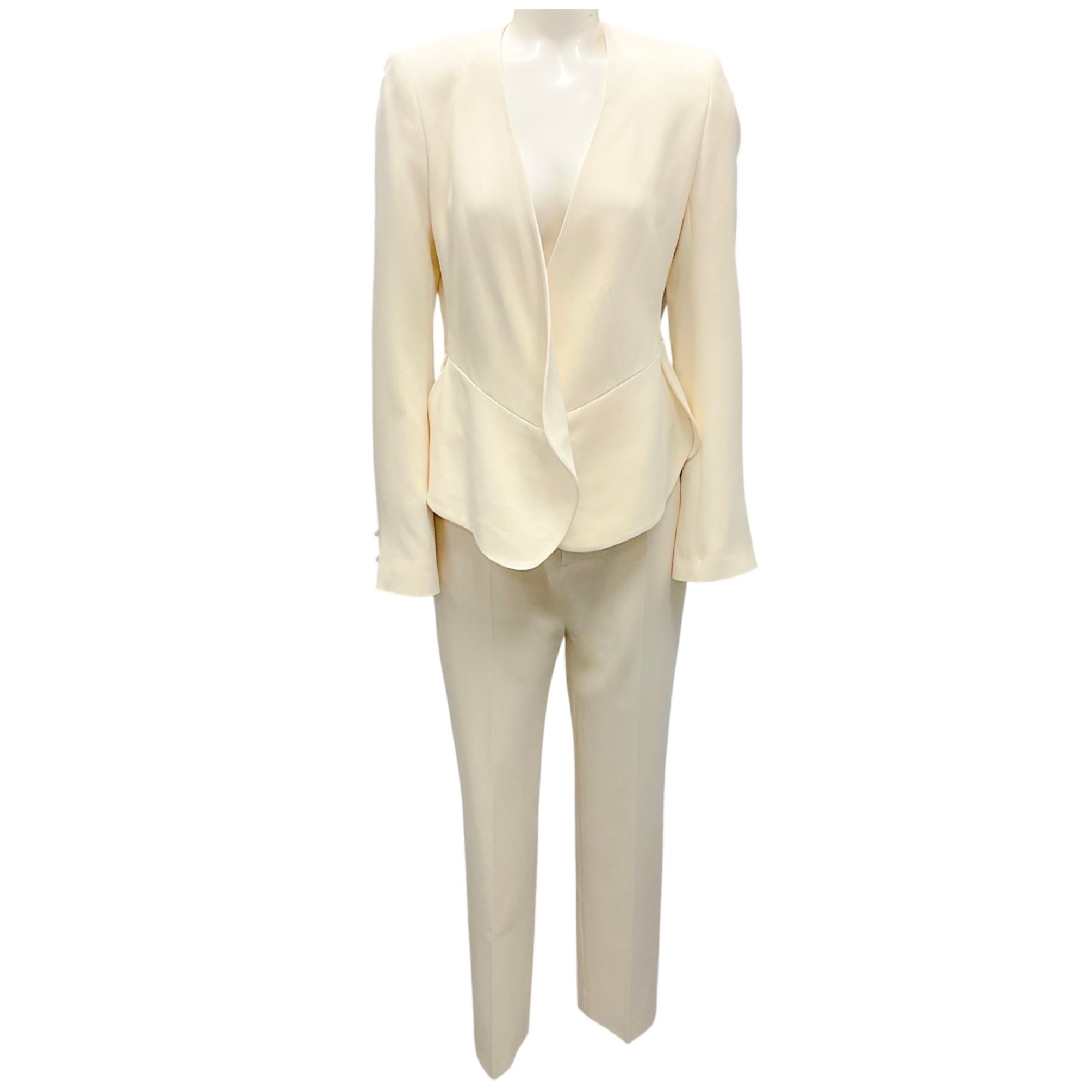 Fabiana Filippi Ivory Embellished Open Front Cady Jacket and Straight Leg Tailored Pants Suit Set