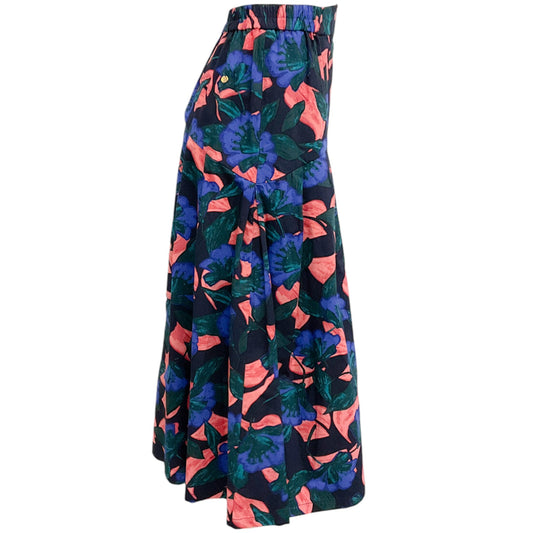 Muveil Navy Blue Multi Floral Midi Skirt