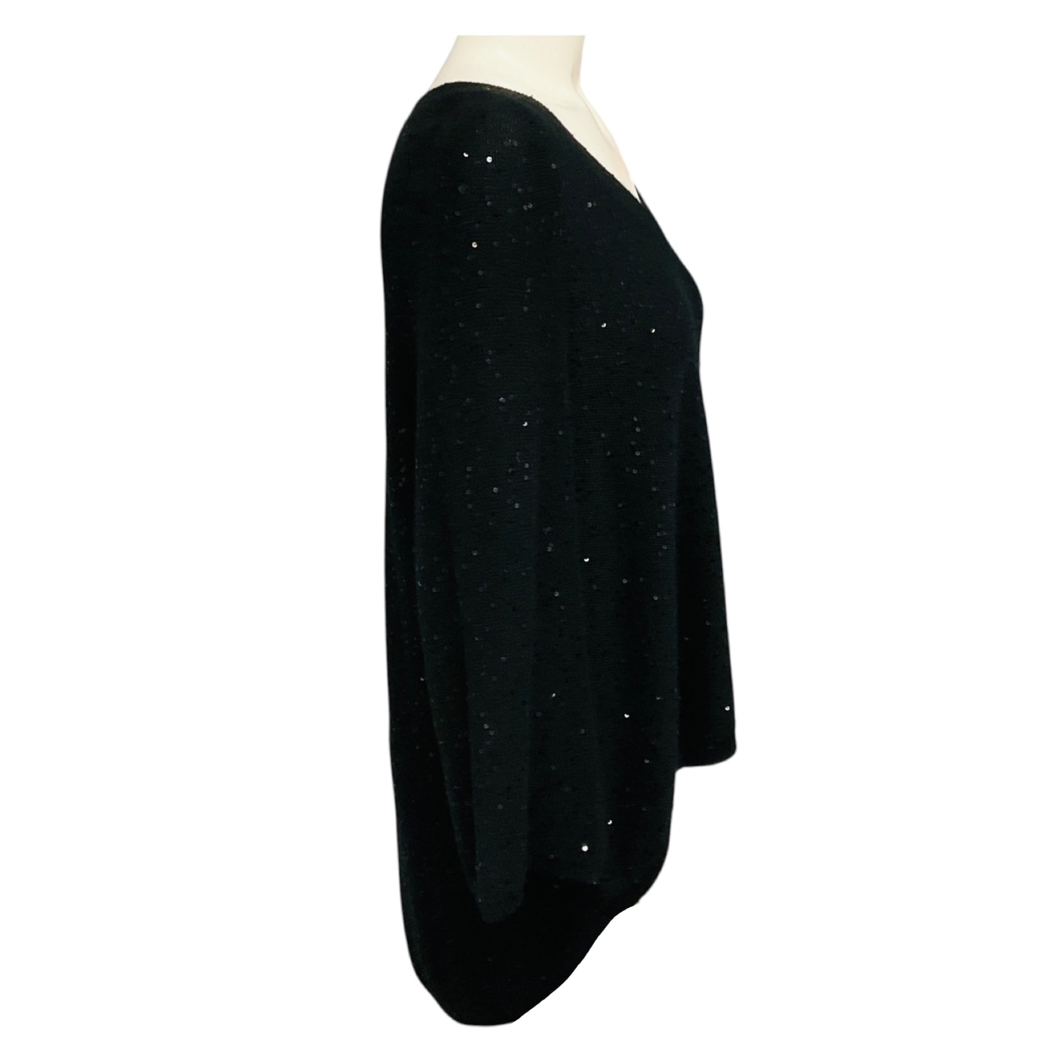 Brunello Cucinelli Black Sequined Cashmere and Silk Knit High Low Sweater