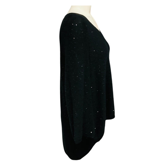 Brunello Cucinelli Black Sequined Cashmere and Silk Knit High Low Sweater