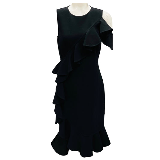 Michael Kors Collection Black Ruffled Wool Cocktail Dress