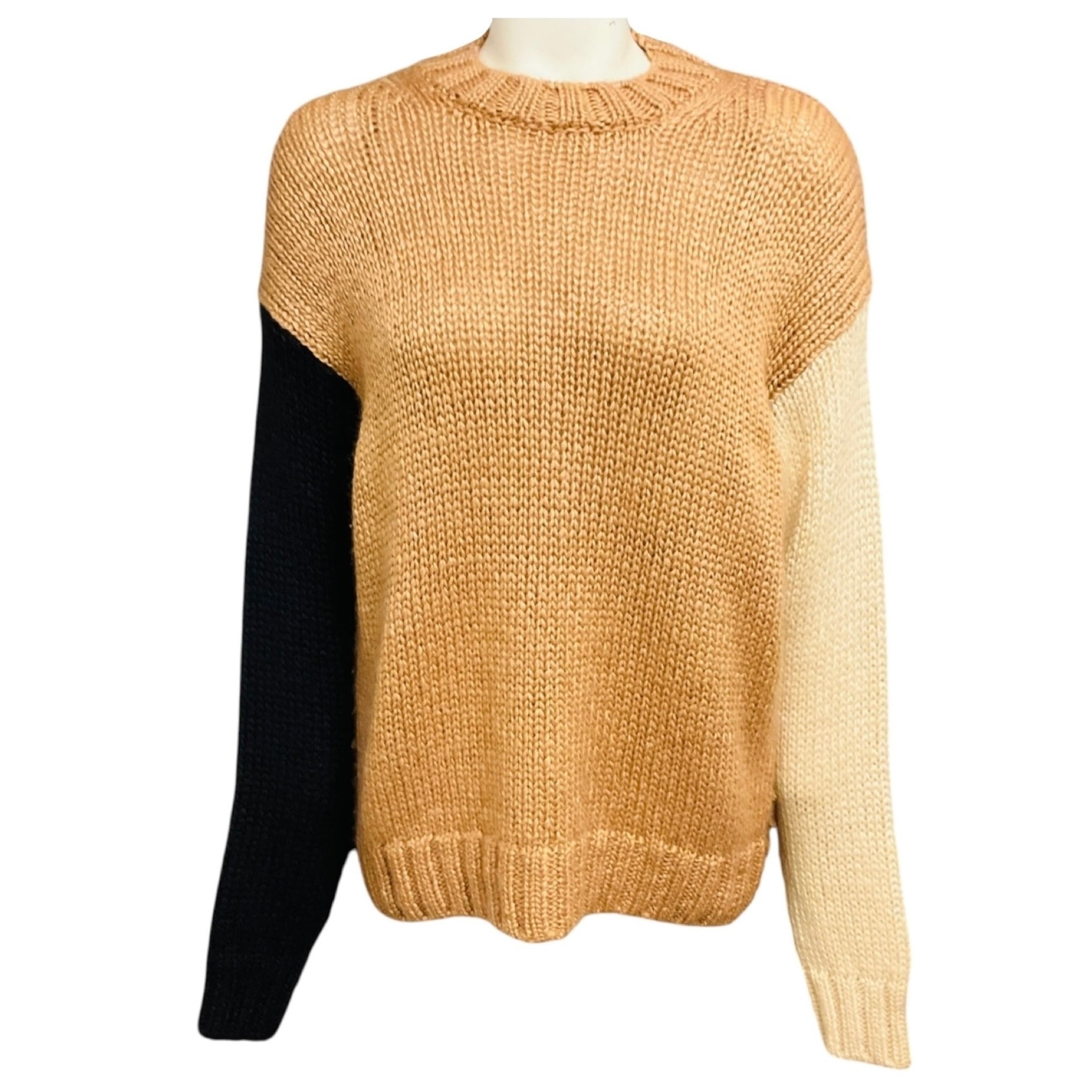 Alanui Tan / Beige / Black Fringed Knit Pullover Sweater