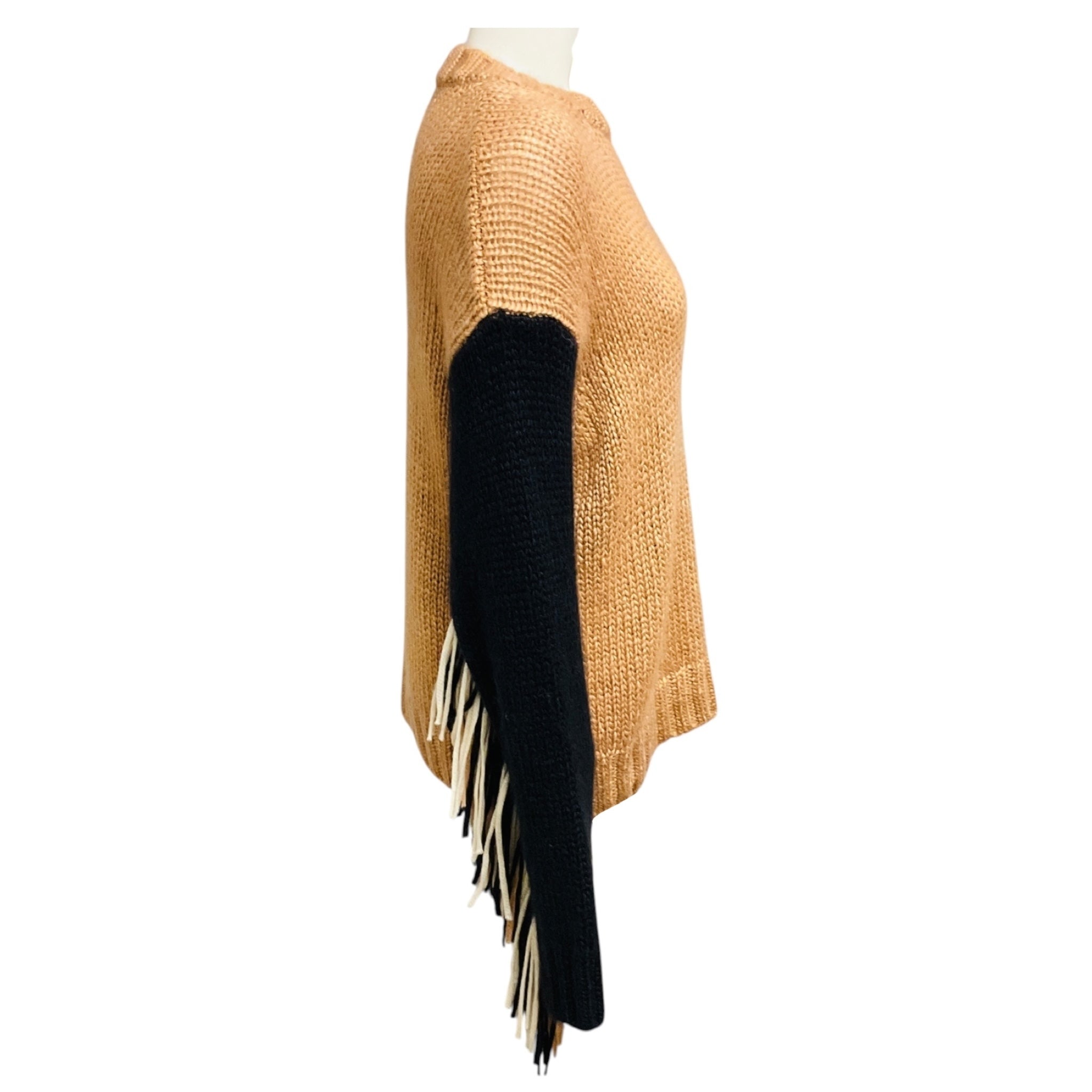Alanui Tan / Beige / Black Fringed Knit Pullover Sweater