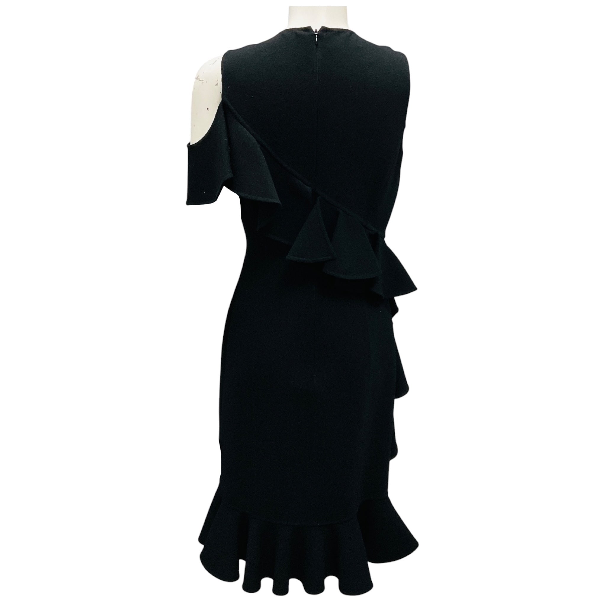 Michael Kors Collection Black Ruffled Wool Cocktail Dress