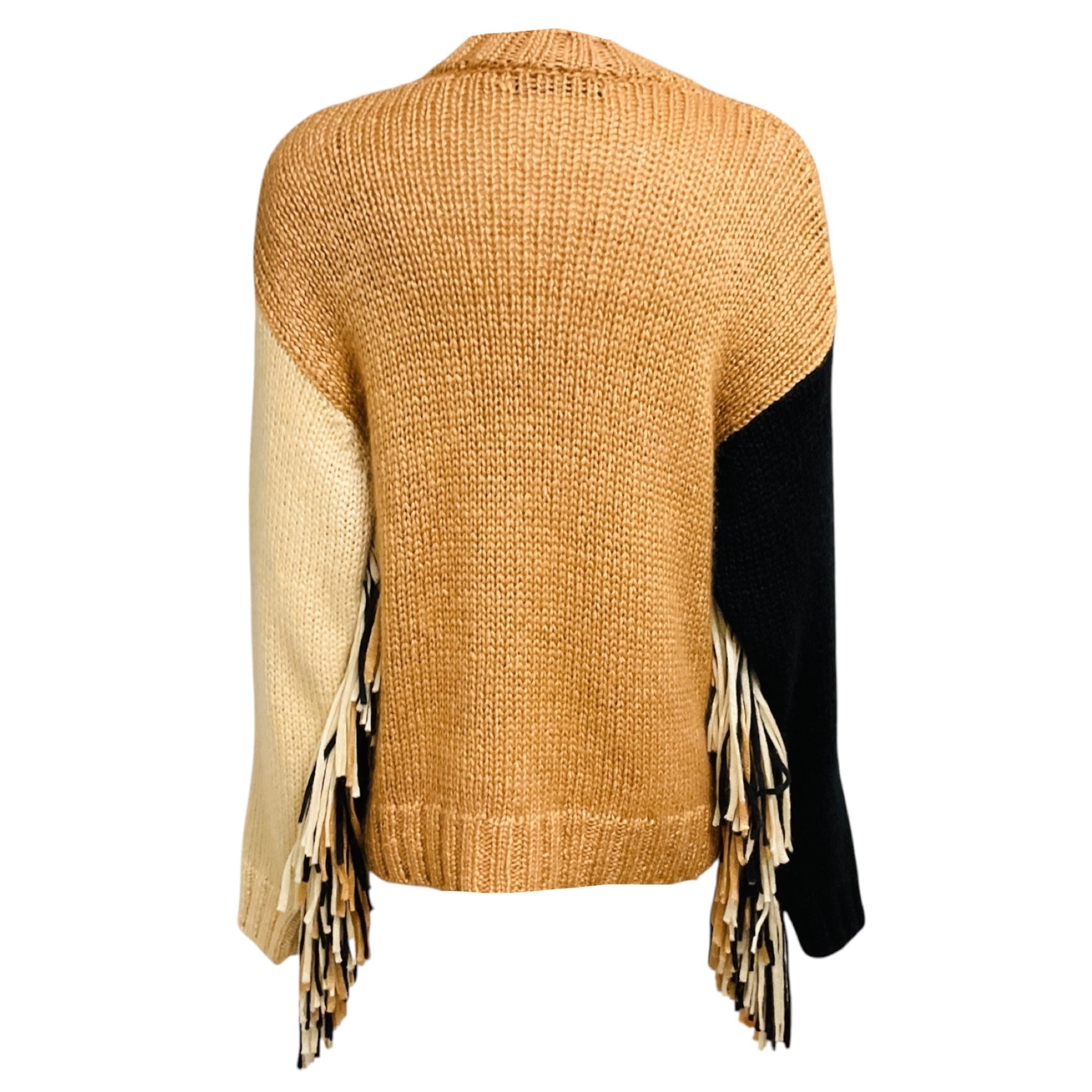 Alanui Tan / Beige / Black Fringed Knit Pullover Sweater
