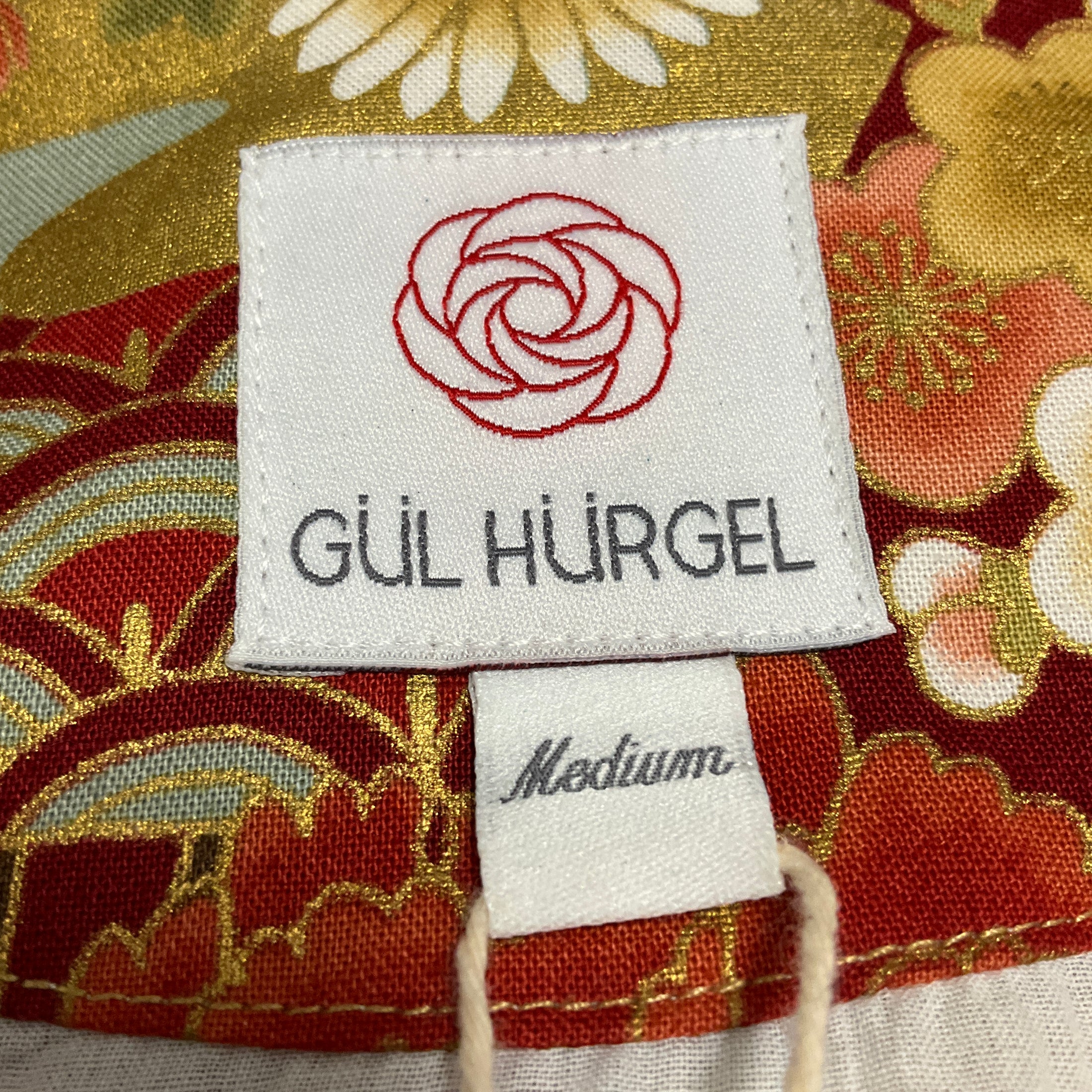 Gul Hurgel Red Multi Floral Bird Print Cotton Midi Dress with Belt