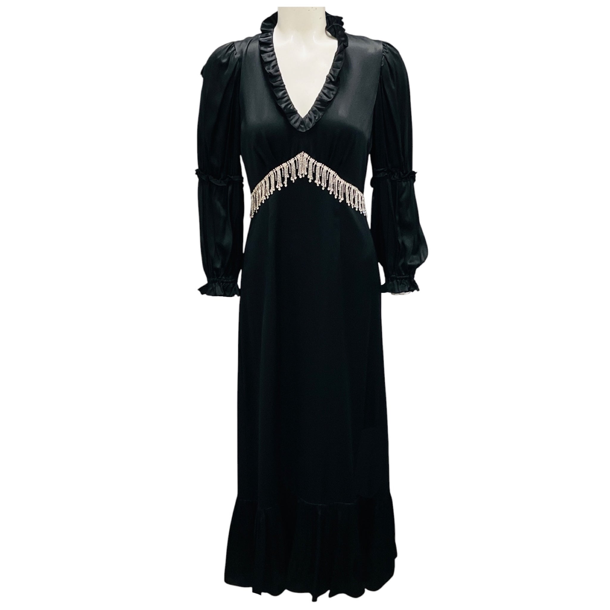 Shrimps Black Rhinestone Embellished Satin Cocktail Dress