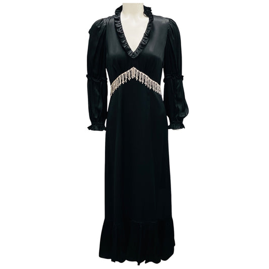 Shrimps Black Rhinestone Embellished Satin Cocktail Dress