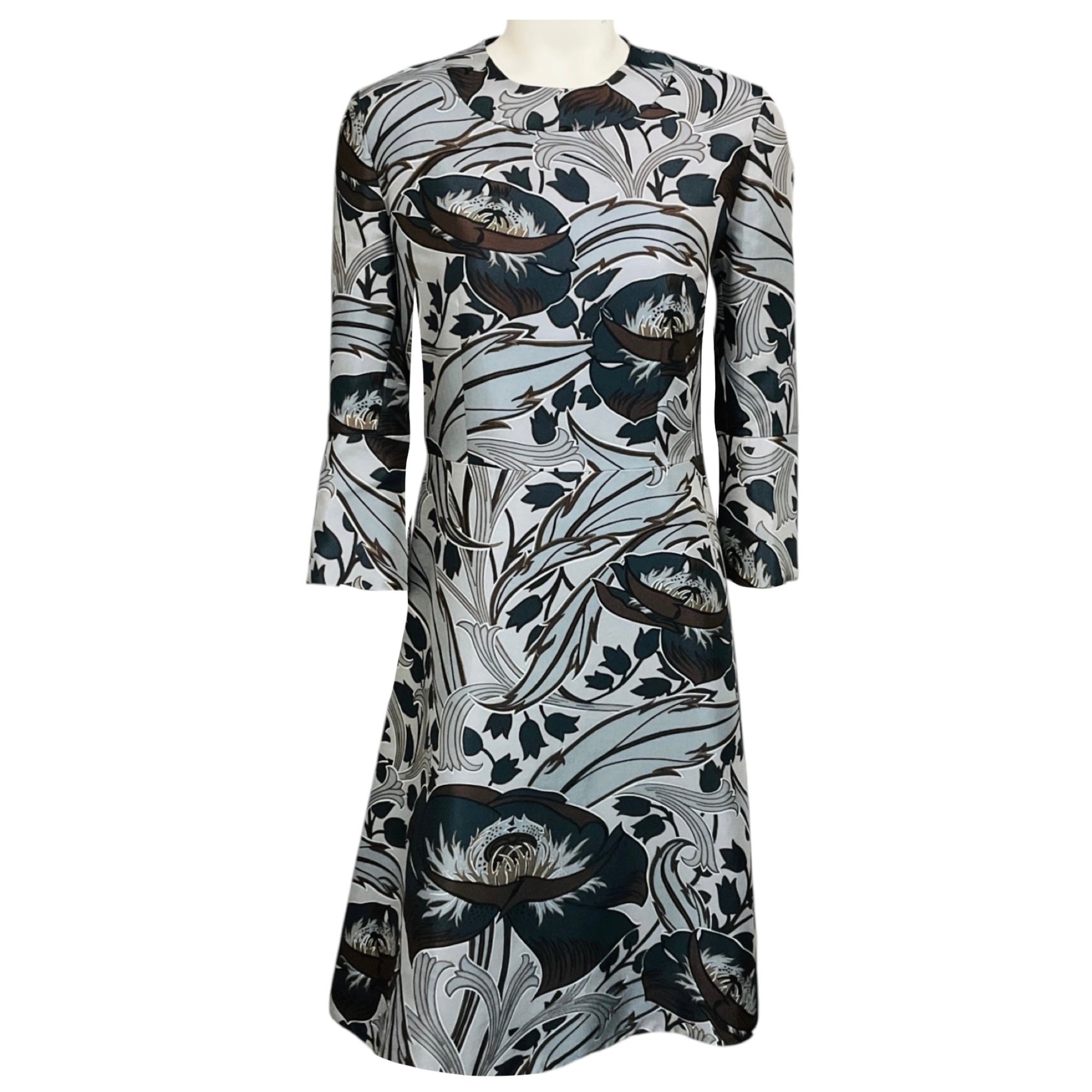 Marni Light Blue / Grey Multi Floral Printed Flared Midi Dress