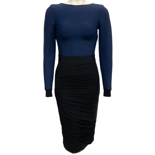 Herve Leger Navy Blue / Black Ruched Bodycon Dress
