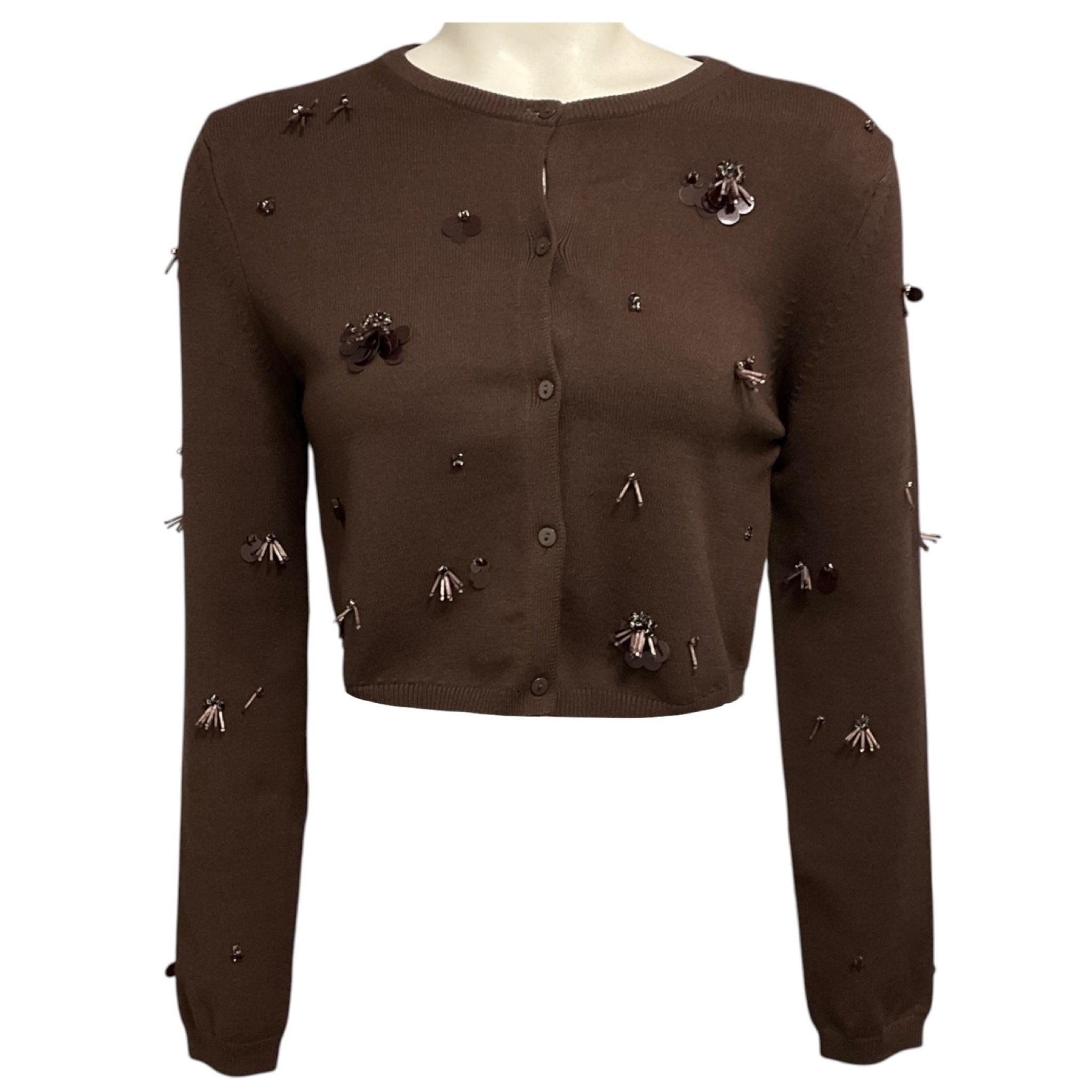 Simkhai Brown Zadie Embellished Cropped Cardigan