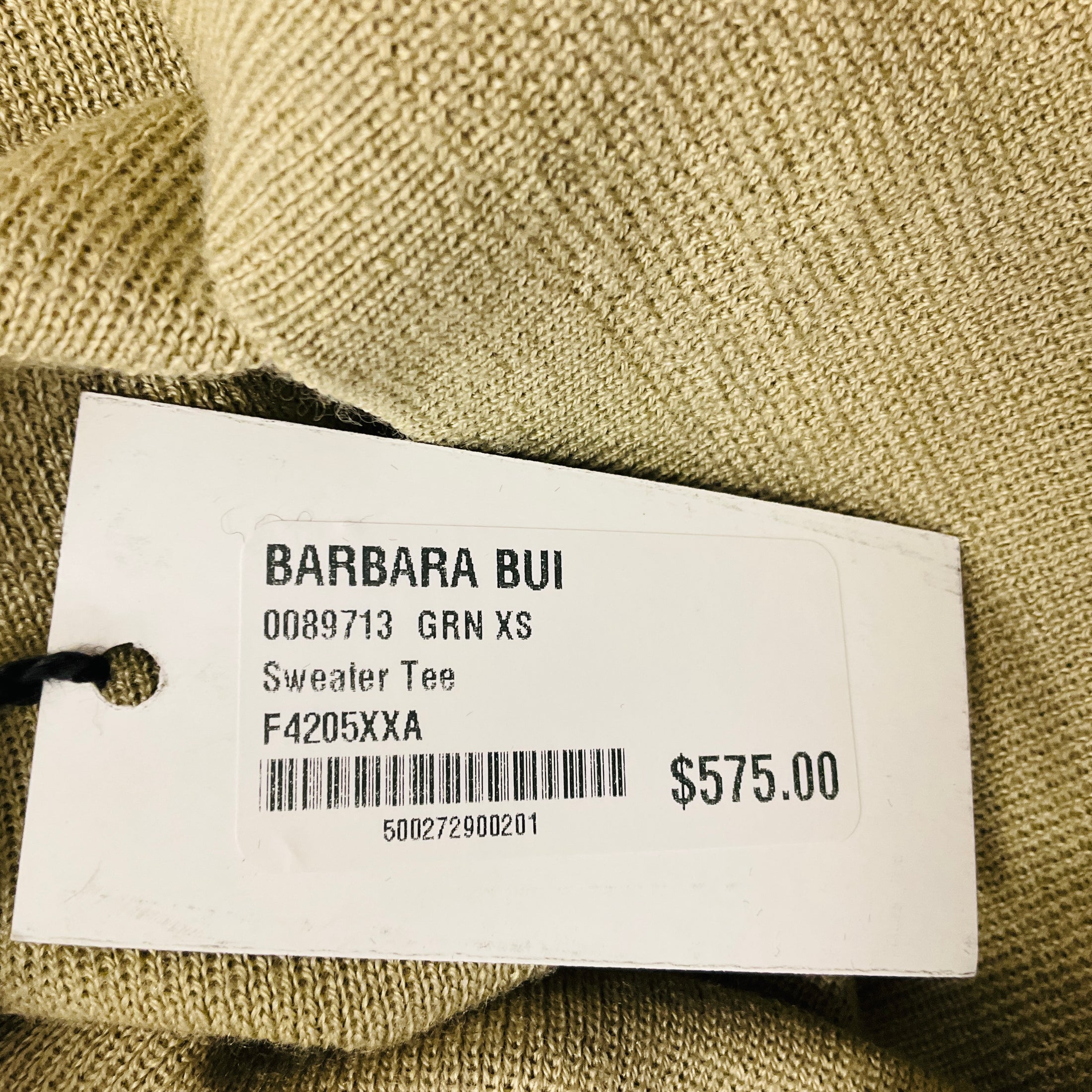 Barbara Bui Green Short Sleeved Collared Wool and Silk Knit Sweater