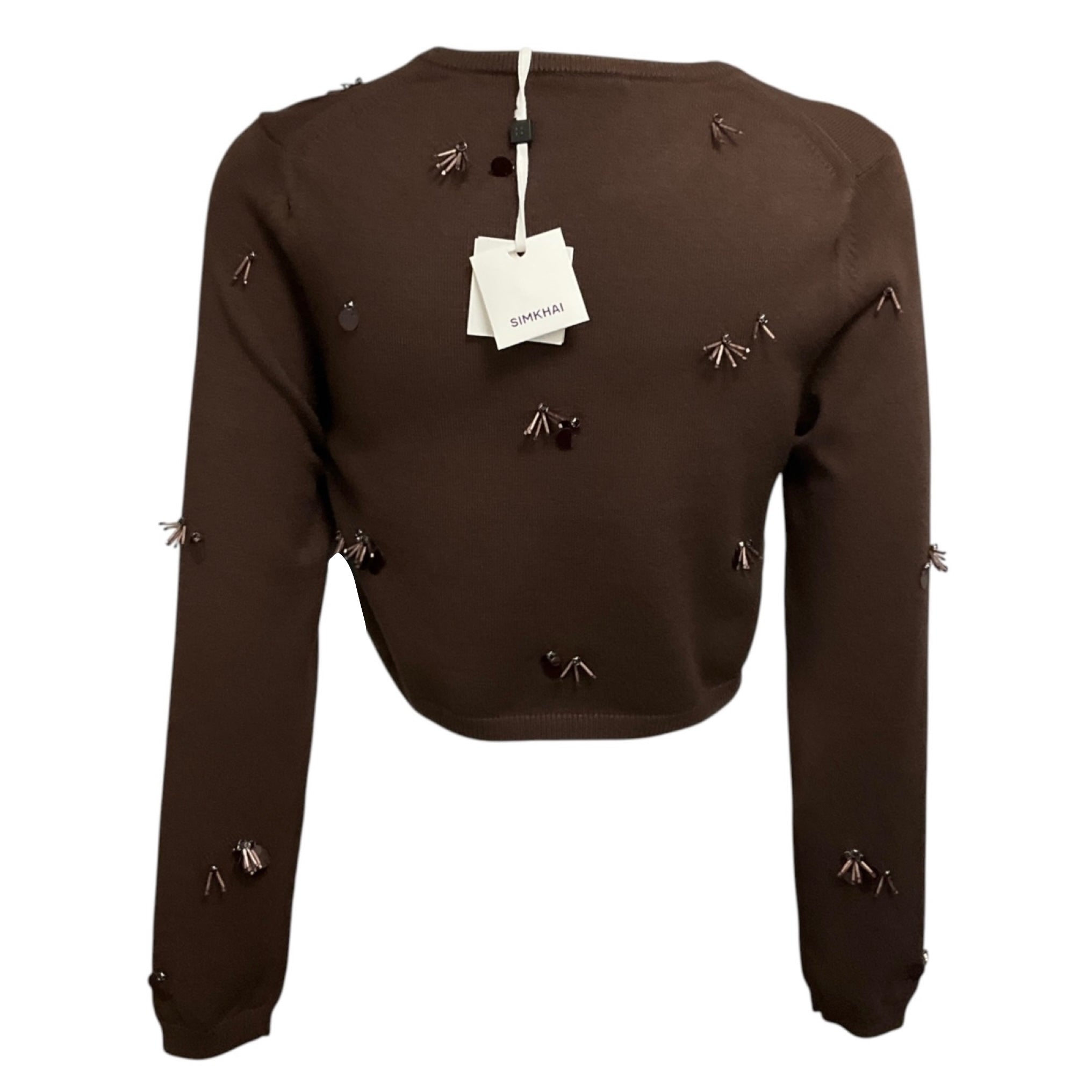Simkhai Brown Zadie Embellished Cropped Cardigan