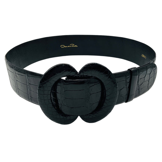 Oscar de la Renta Black Genuine American Alligator Skin Leather Wide Belt
