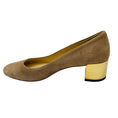 Load image into Gallery viewer, Jimmy Choo Nude Round Toe Suede Pumps with Gold Heel
