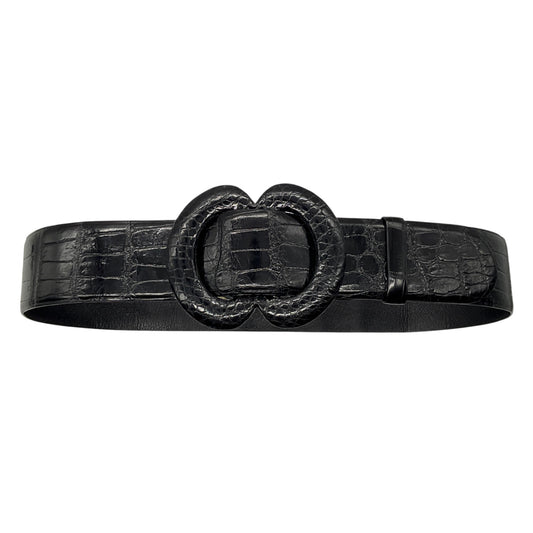 Oscar de la Renta Black Genuine American Alligator Skin Leather Wide Belt
