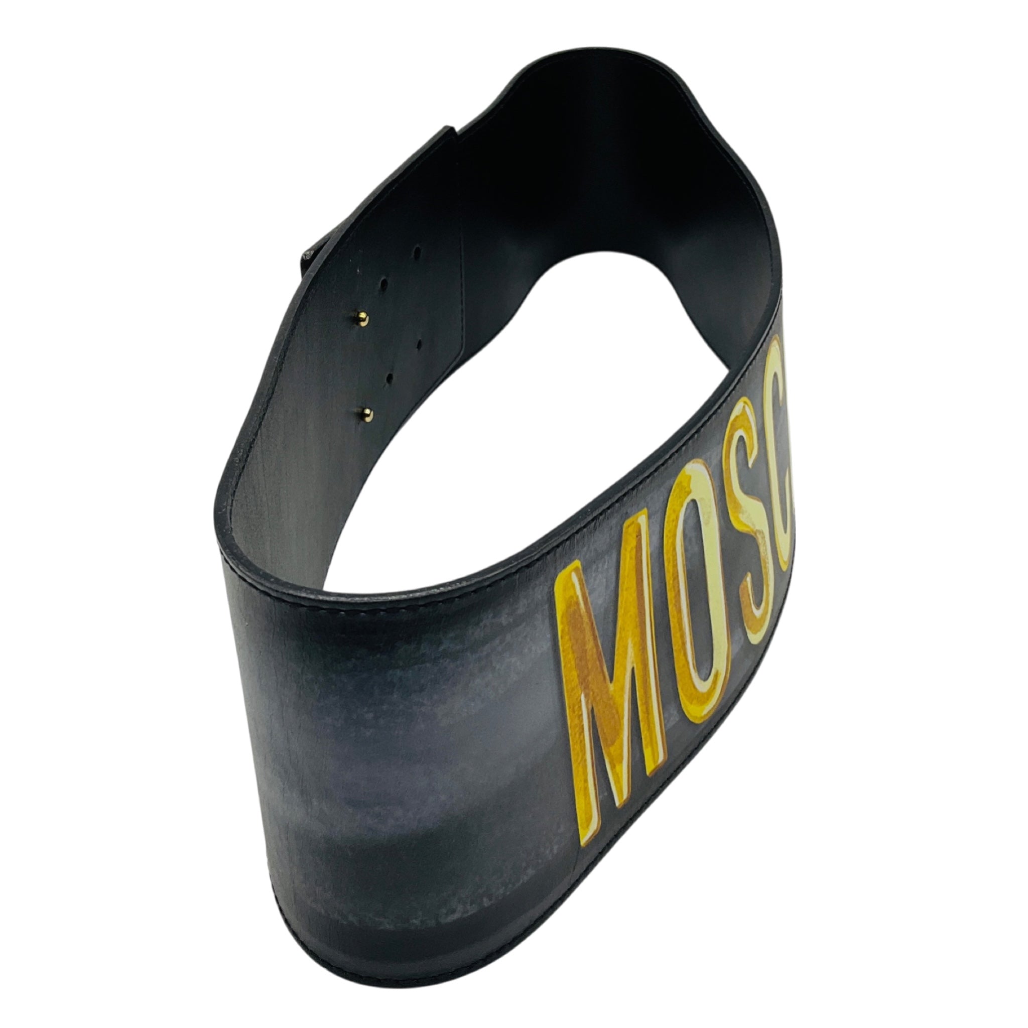 Moschino Black / Gold Logo Graphic Painted Genuine Leather Wide Belt