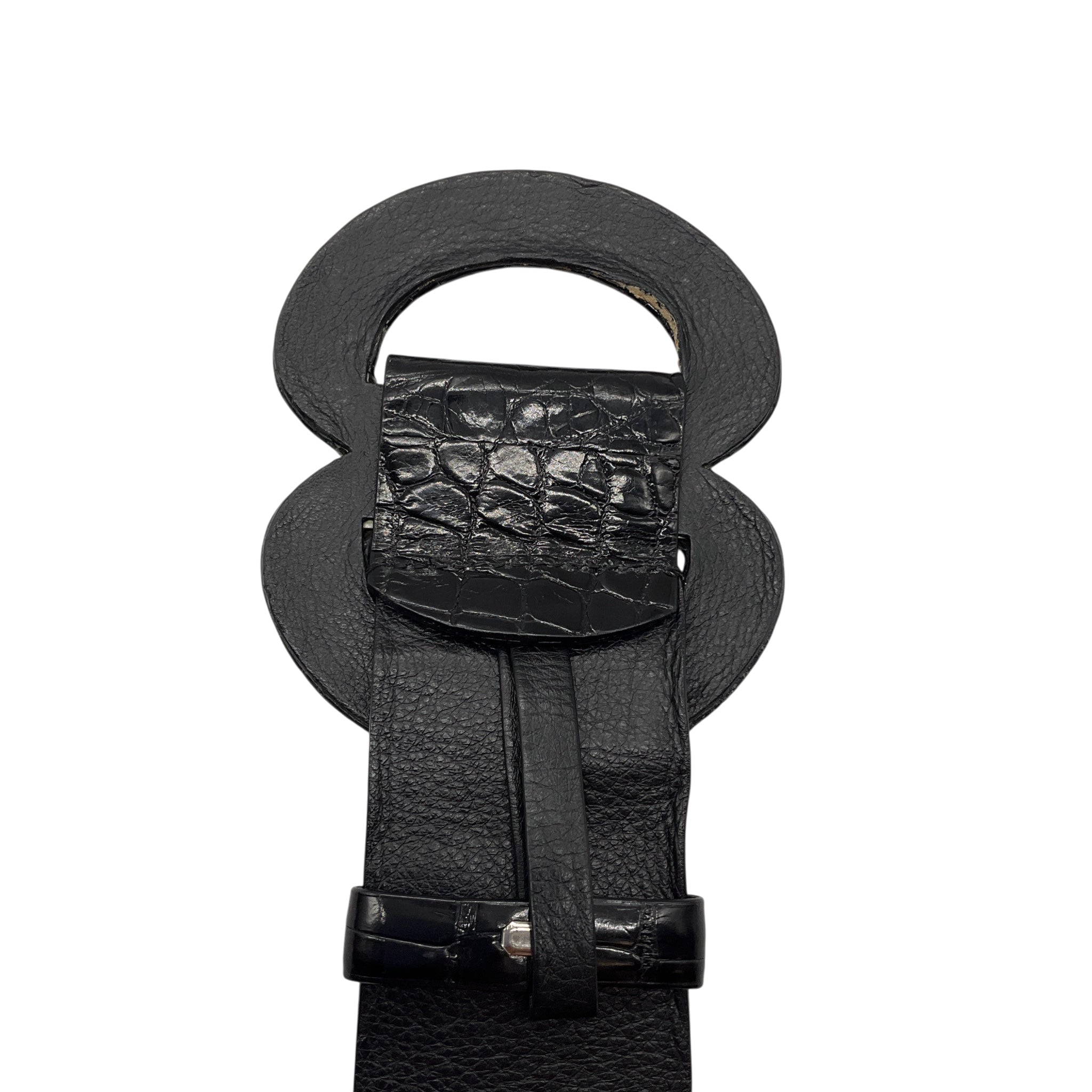 Oscar de la Renta Black Genuine American Alligator Skin Leather Wide Belt