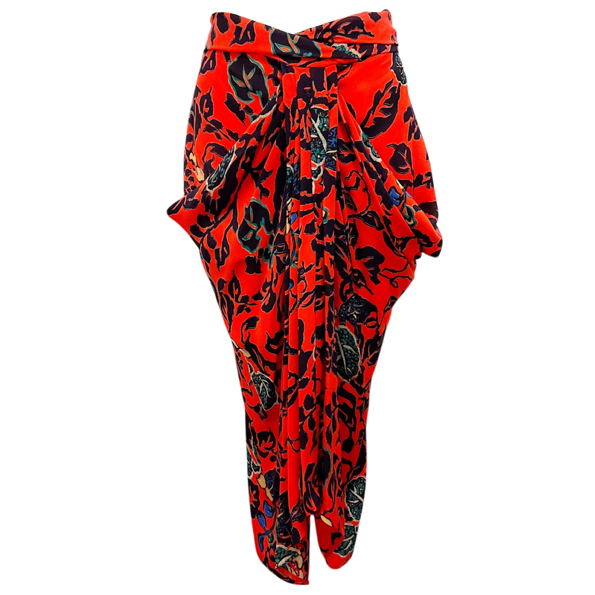 Etro Red Multi Printed Silk Midi Skirt