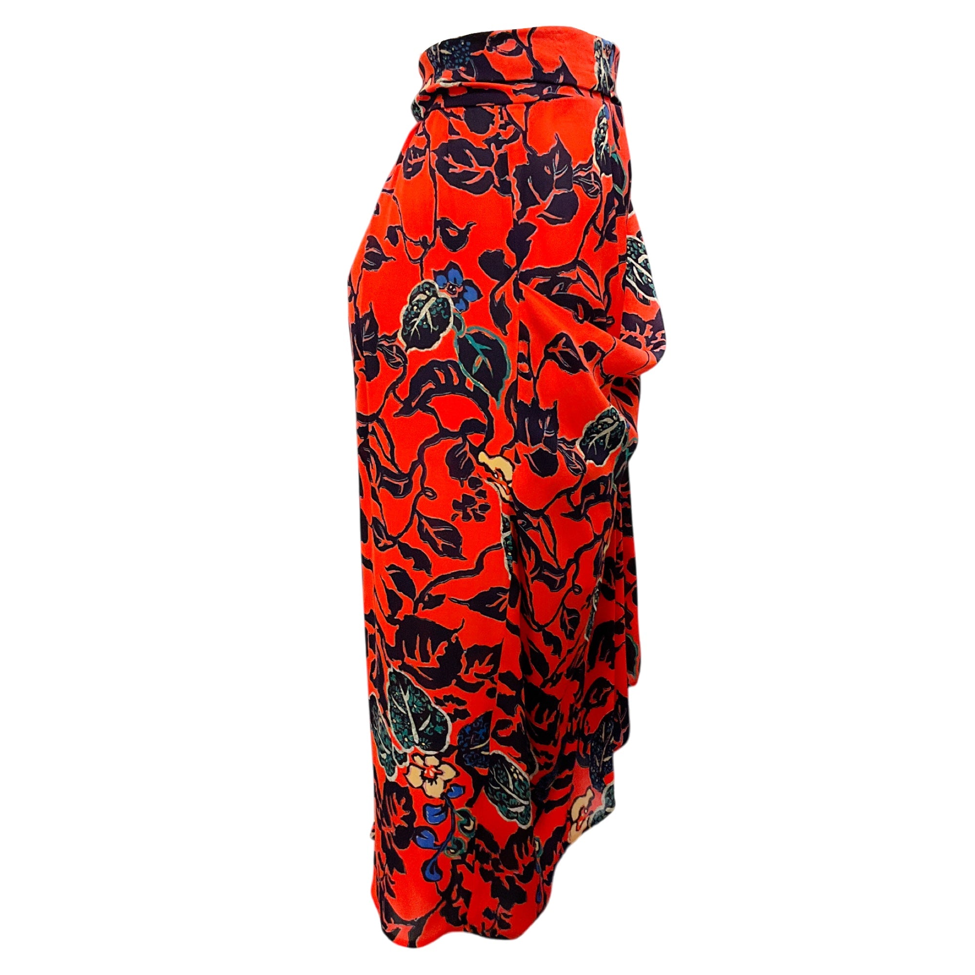 Etro Red Multi Printed Silk Midi Skirt