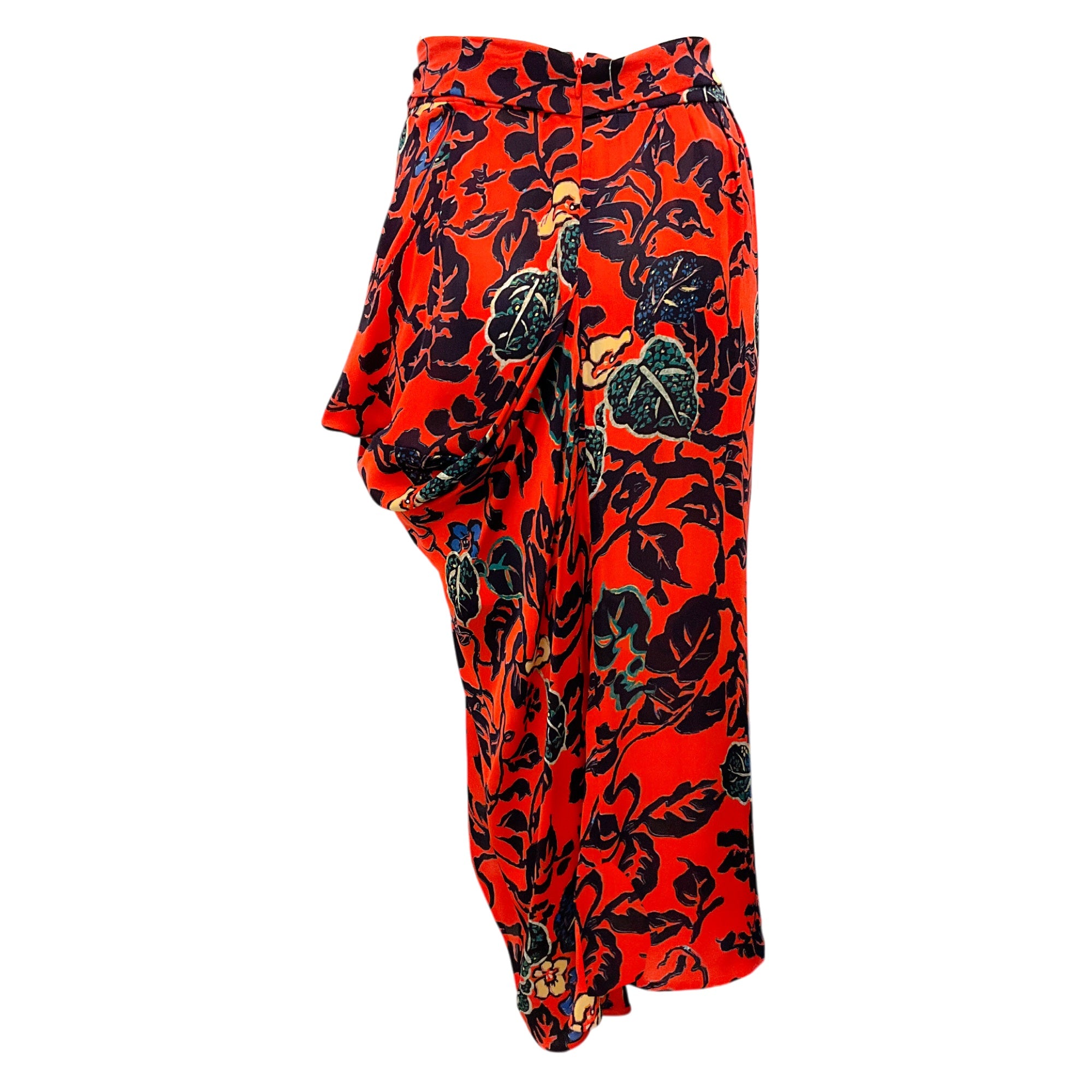 Etro Red Multi Printed Silk Midi Skirt