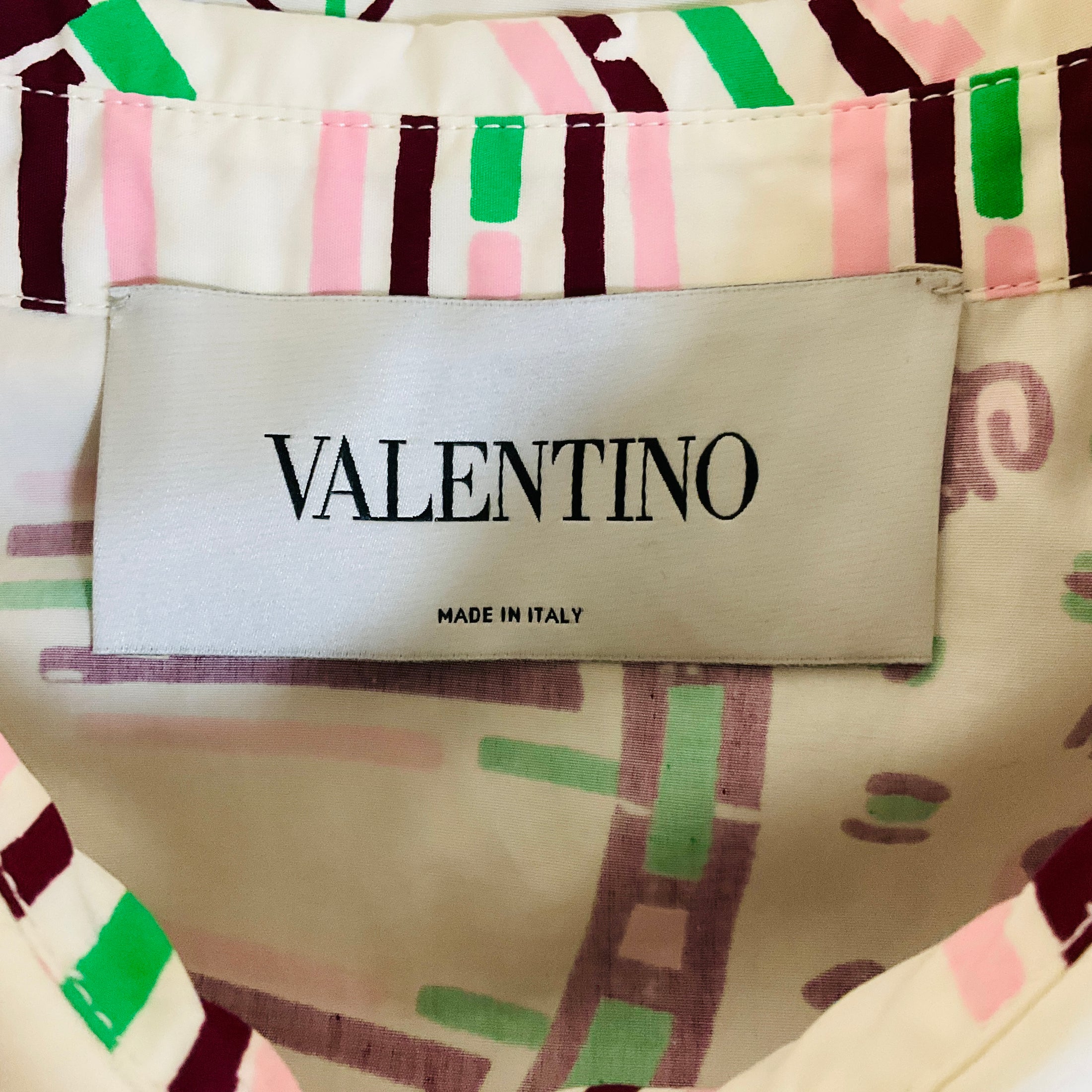 Valentino Ivory / Green Multi Printed Short Sleeved Cotton Midi Dress