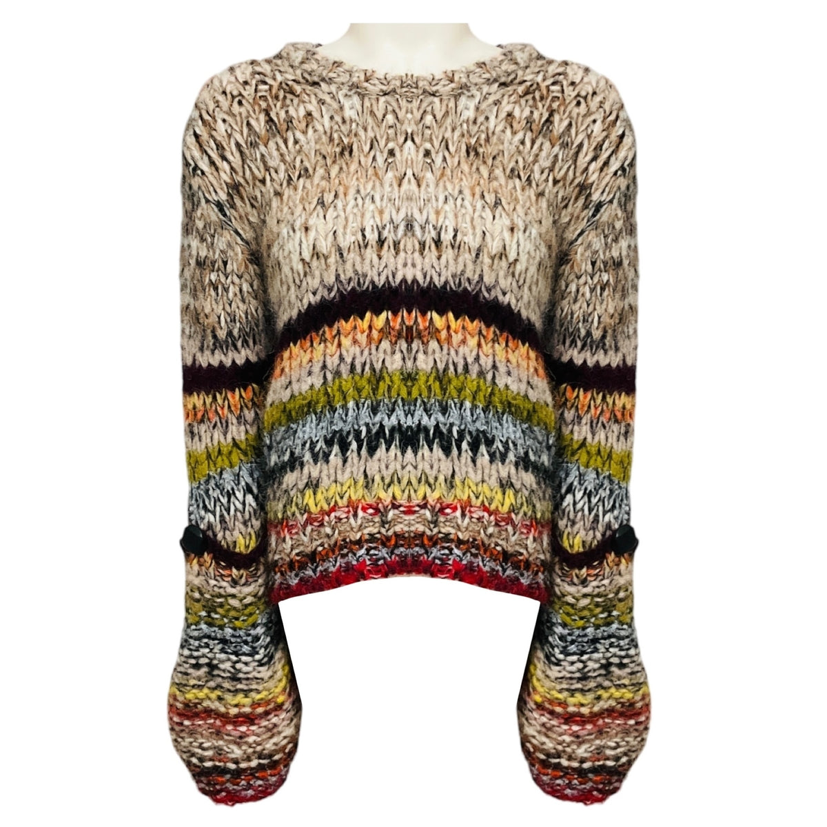 Stella McCartney Beige Multi Striped Alpaca and Wool Knit Pullover Sweater