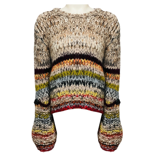 Stella McCartney Beige Multi Striped Alpaca and Wool Knit Pullover Sweater