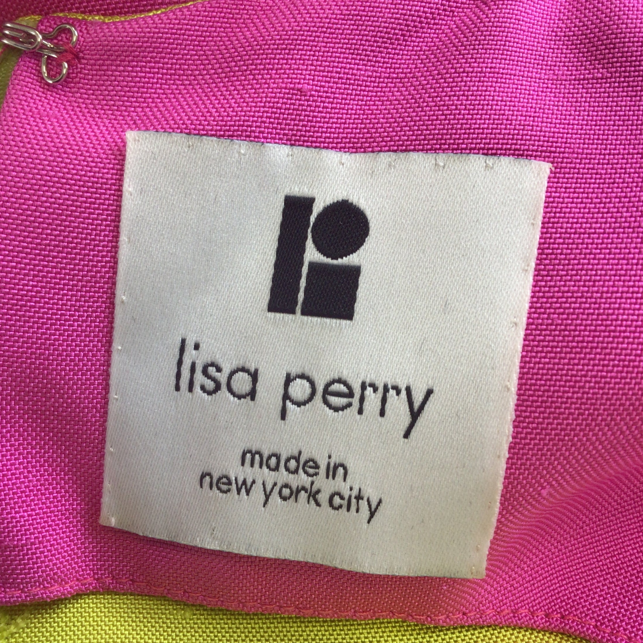 Lisa Perry Lime Green / Hot Pink Sleeveless Colorblock Dress