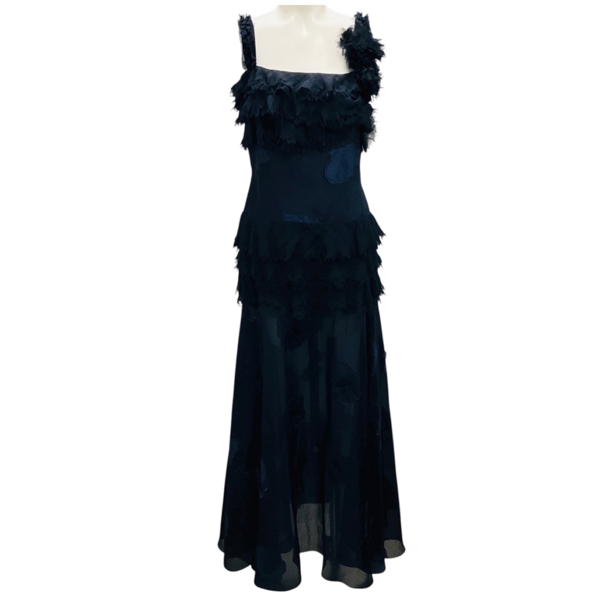Chanel Navy Blue Vintage 2002 Silk Chiffon Maxi Cocktail Dress