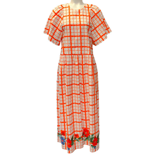 Rhode Orange / White Cotton Ravello Claude Midi Dress
