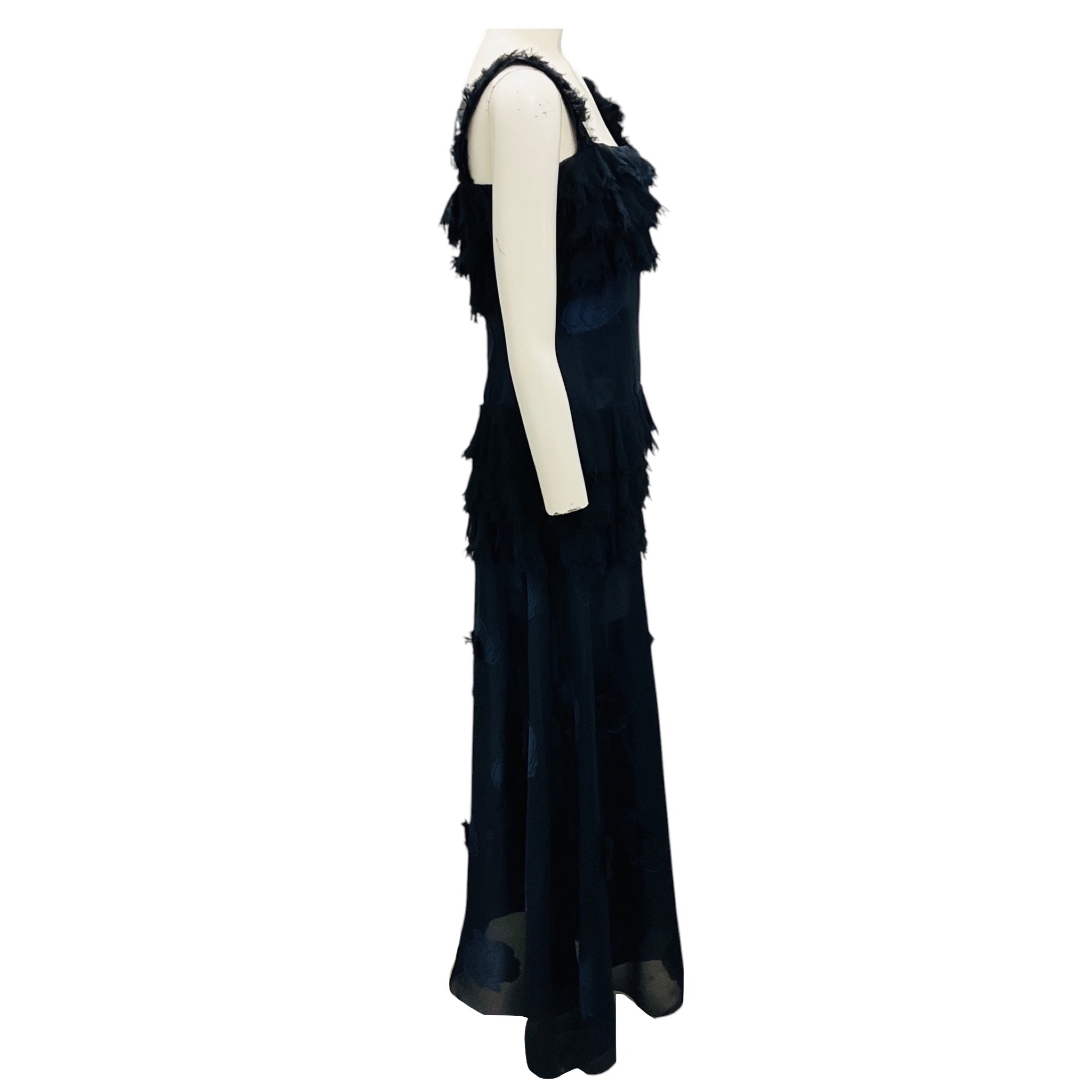 Chanel Navy Blue Vintage 2002 Silk Chiffon Maxi Cocktail Dress
