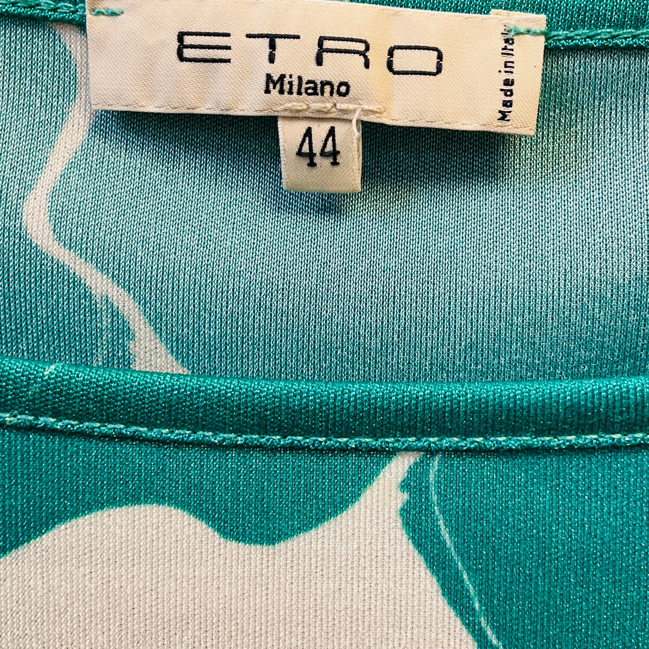 Etro Green / Purple Multi Floral Printed Long Sleeved Jersey Midi Dress
