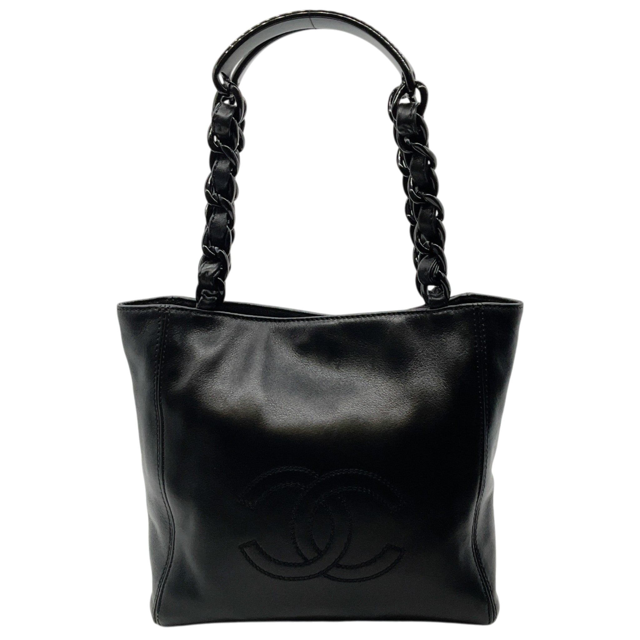 Chanel Black Leather Small Deca Coco Mark Tote with Bakelite Chain Handles