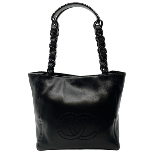 Chanel Black Leather Small Deca Coco Mark Tote with Bakelite Chain Handles