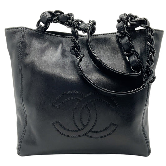 Chanel Black Leather Small Deca Coco Mark Tote with Bakelite Chain Handles
