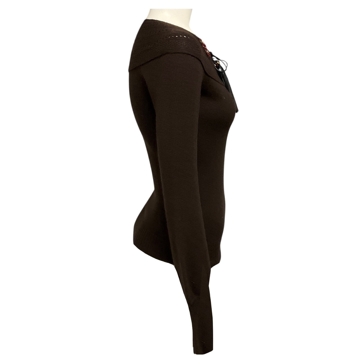 Gucci Brown Embellished Wool Knit Sweater with Tassel Detail