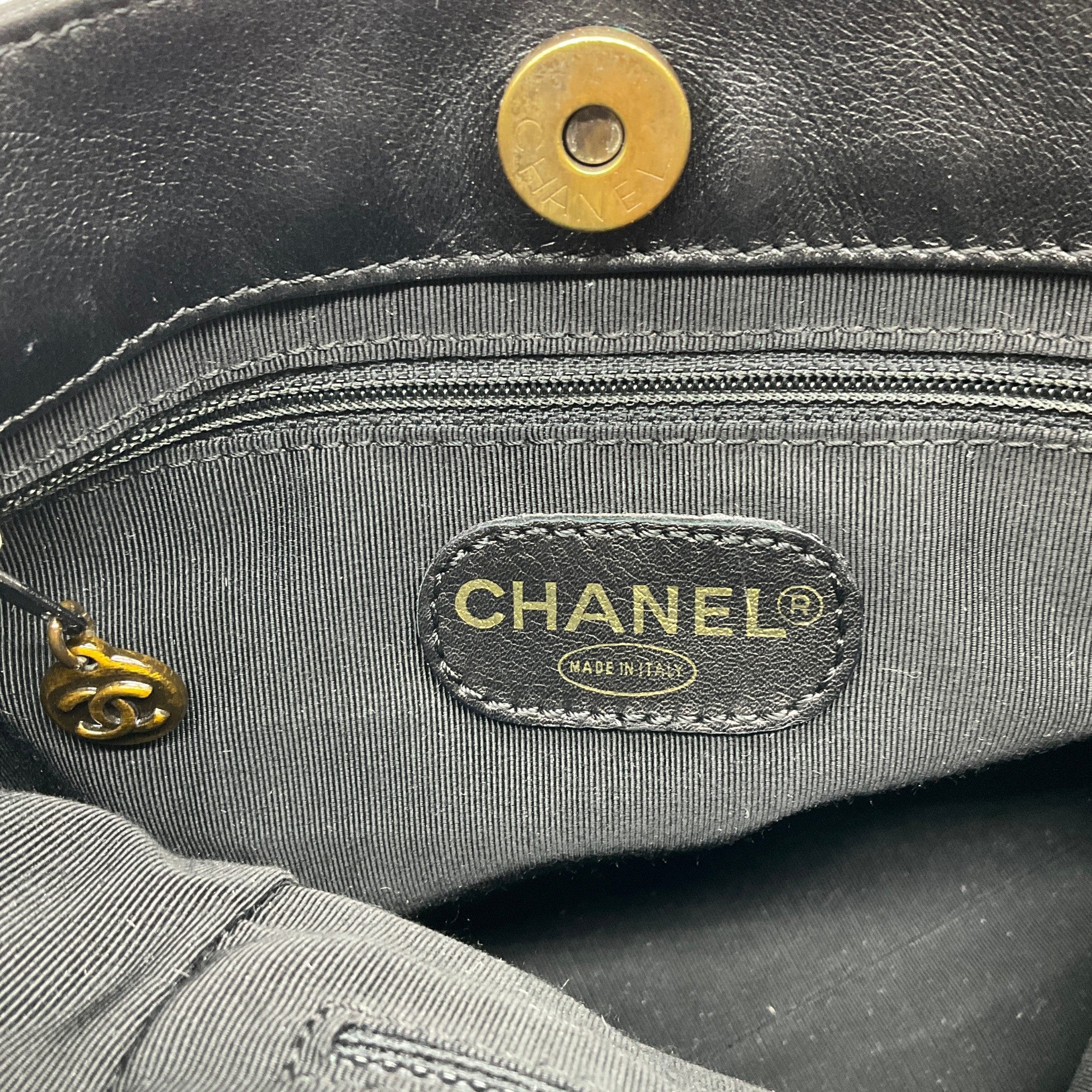 Chanel Black Leather Small Deca Coco Mark Tote with Bakelite Chain Handles