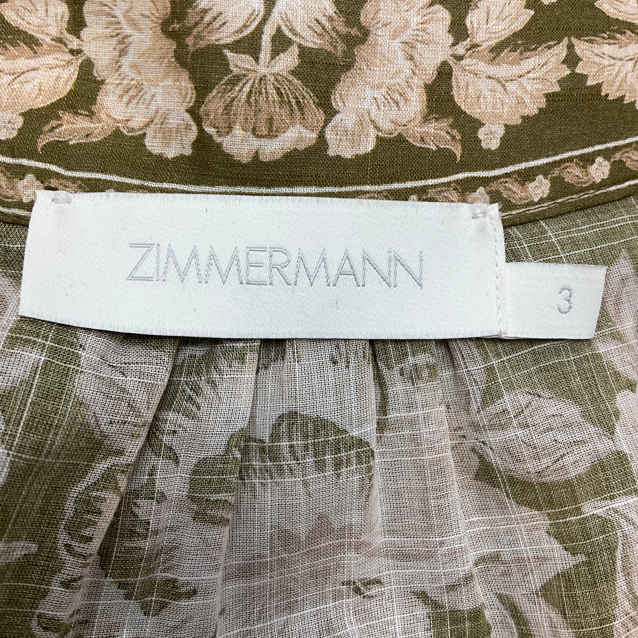 Zimmermann Army Green Anneke Floral Print Cotton Voile Wrap Midi Dress