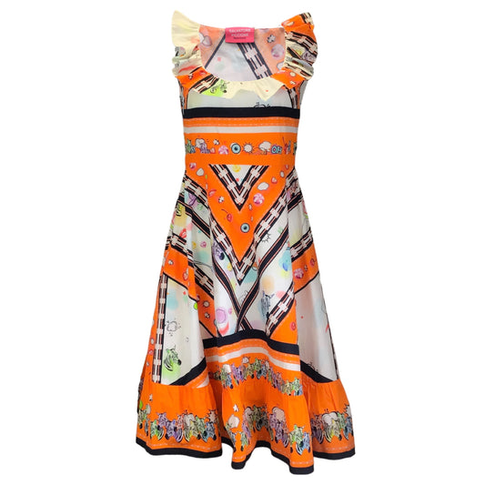 Salvatore Piccione Orange Multi Zebra Print Cotton Dress