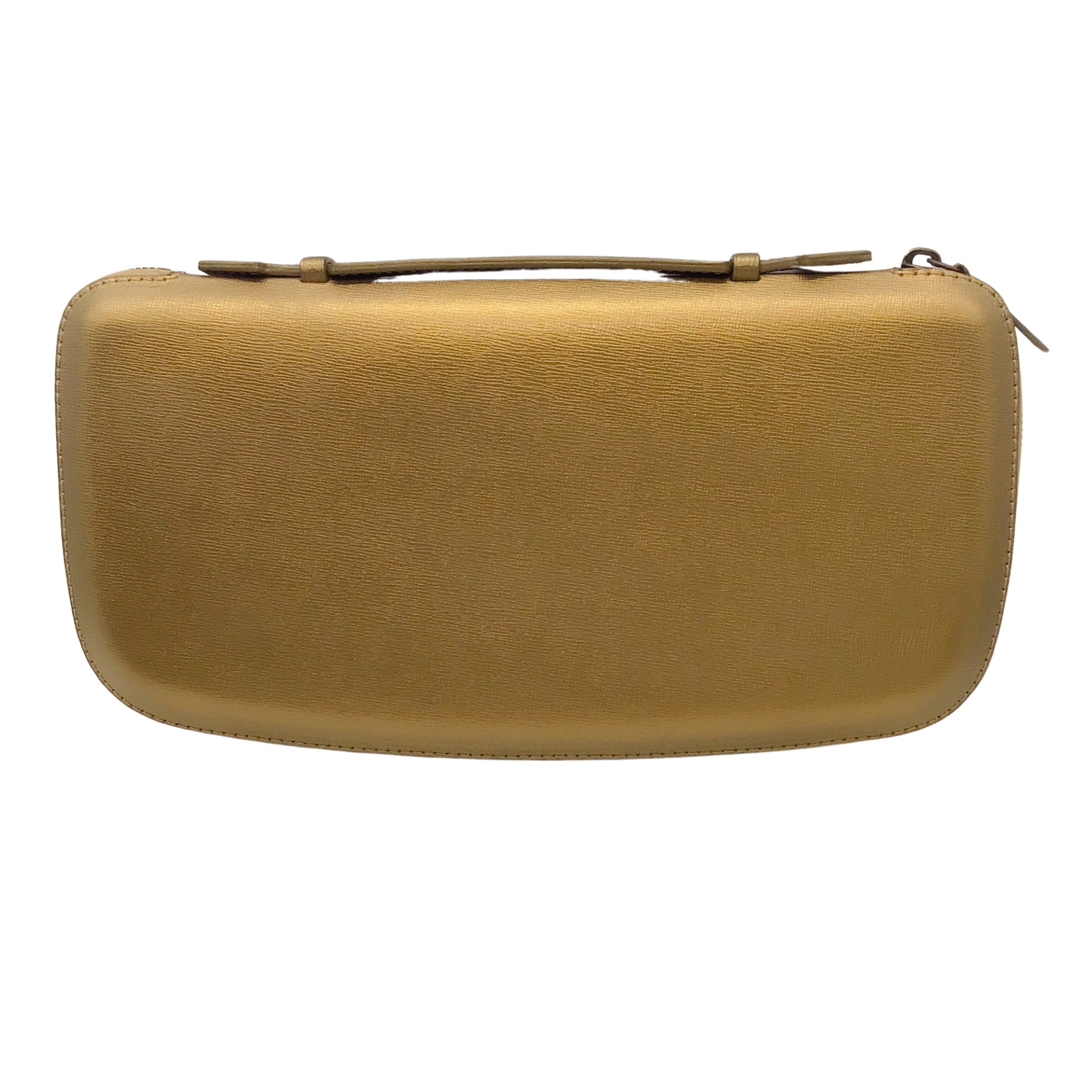 Perrin Gold Metallic Le Martha Jet-Set Leather Clutch Bag