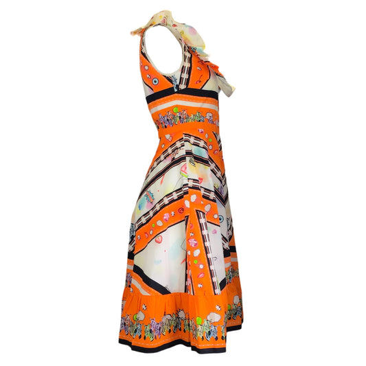 Salvatore Piccione Orange Multi Zebra Print Cotton Dress