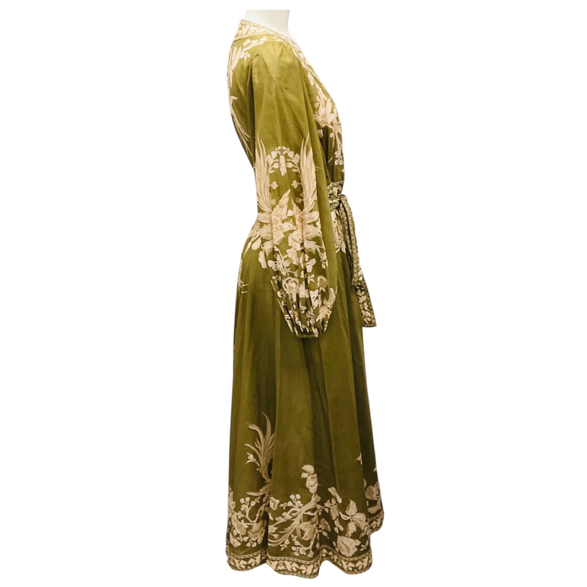 Zimmermann Army Green Anneke Floral Print Cotton Voile Wrap Midi Dress