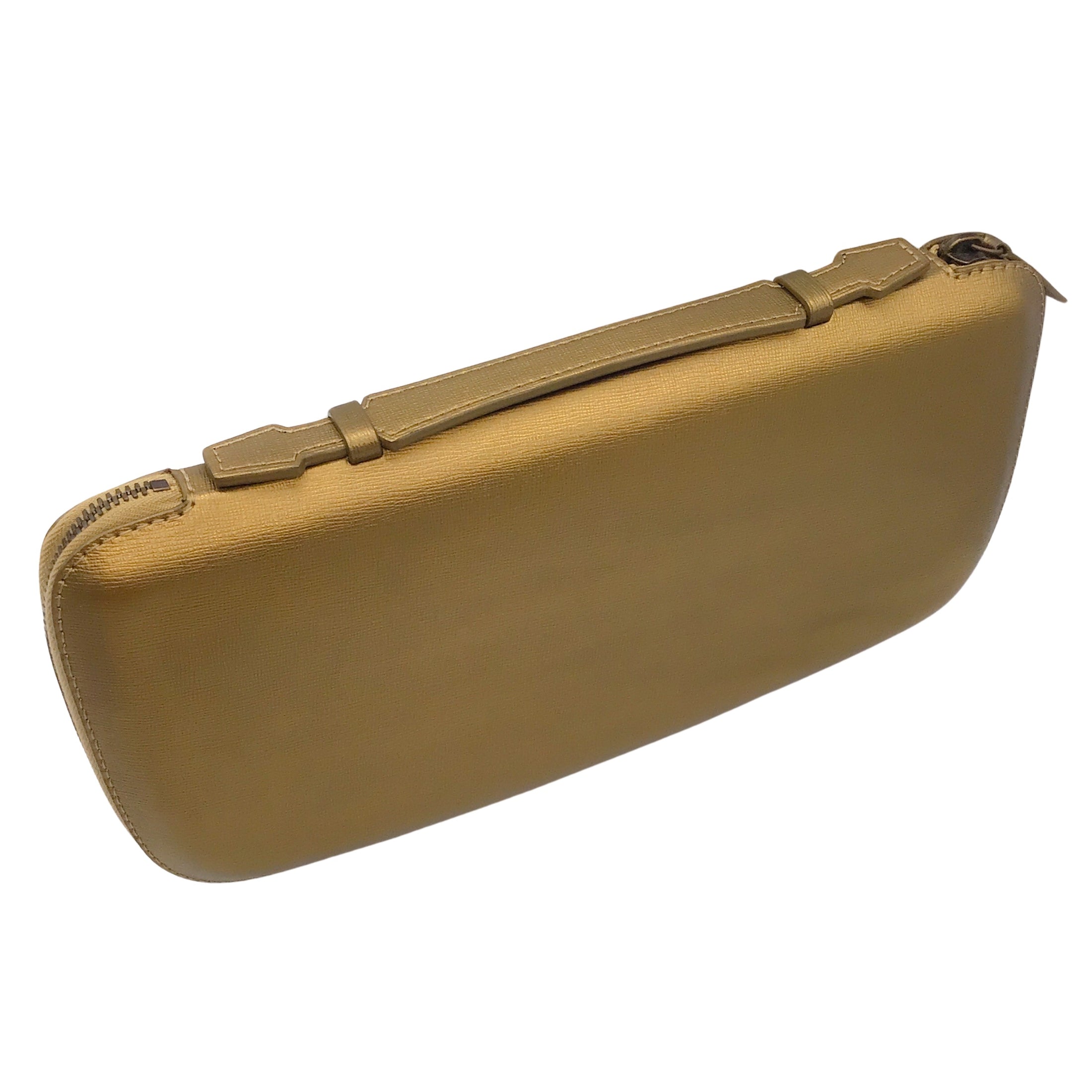 Perrin Gold Metallic Le Martha Jet-Set Leather Clutch Bag